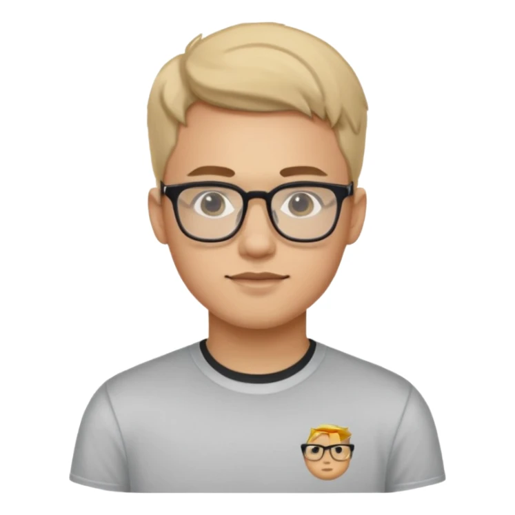 a man in his early 20s wearing glasses for a tech company sticker