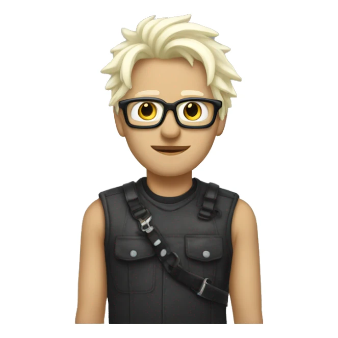 a cool guy with bleached hair, bondage hair, glasses sticker