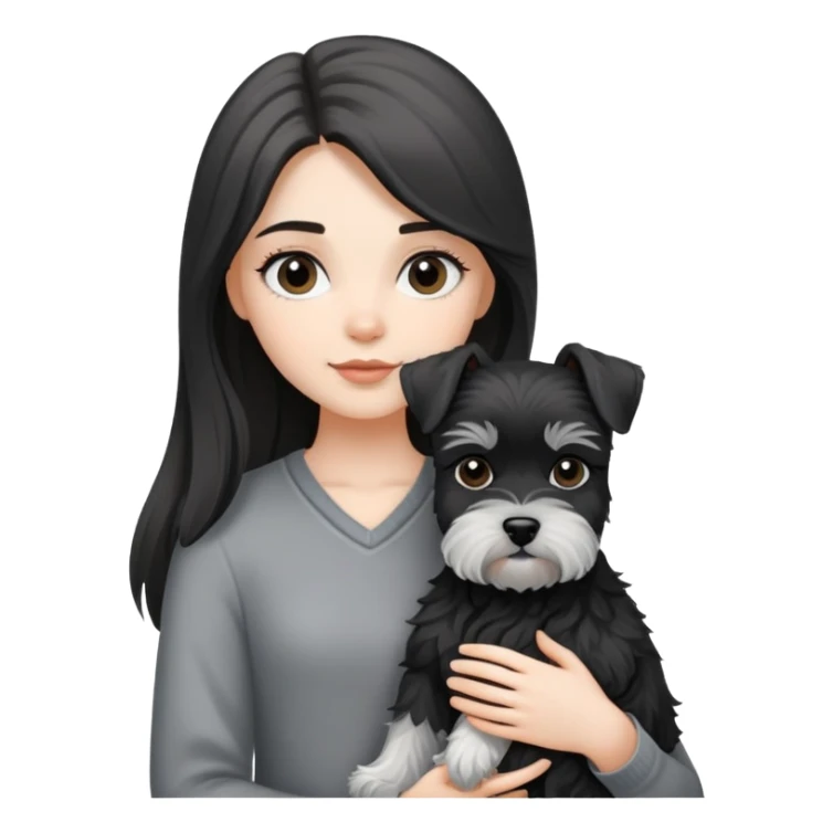 Long-haired girl holding a Black and white schnauzer sticker