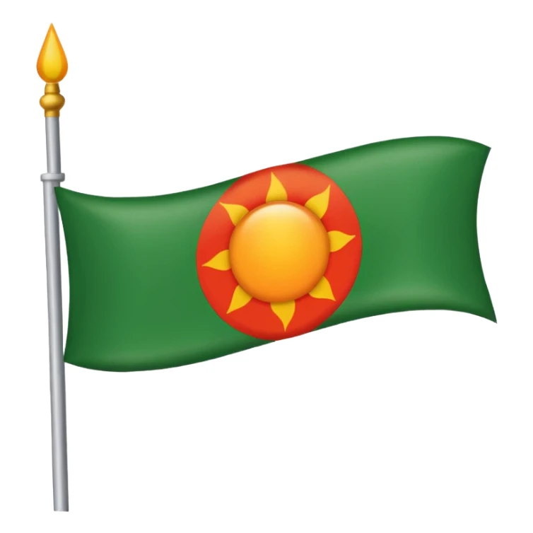 Flag with with 1 red, 1 white and 1 green (in that order) horizontal and an orange/yellow pointed sun in the middle sticker