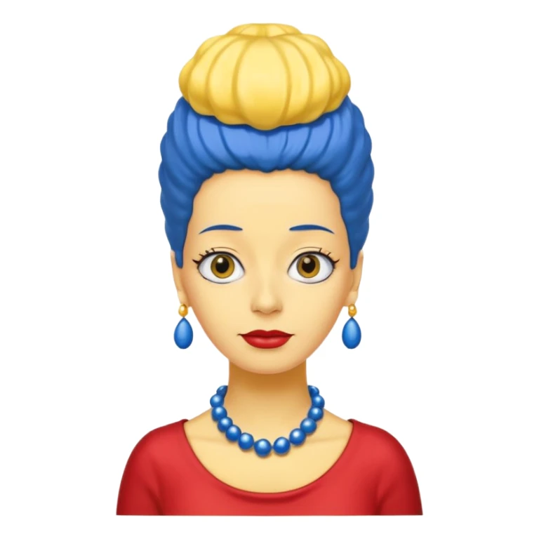 3D emoji head-only, smooth plastic, soft studio light, big round eyes, bold outline, centered, transparent bg,
Marge Simpson, yellow skin, tall blue beehive hair, red pearl necklace sticker