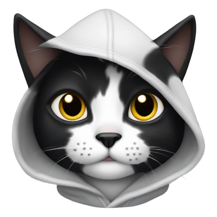 a black cat with white spots in a hooded sweatshirt sticker