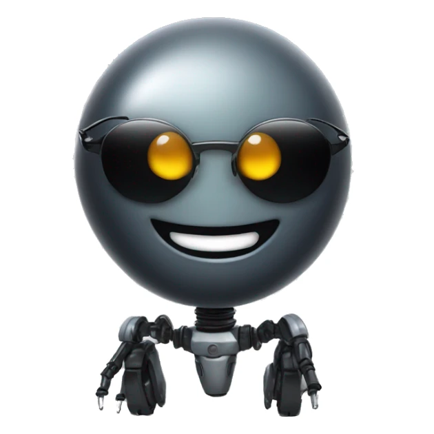 round grinning scary robot with dark black sunglasses sticker