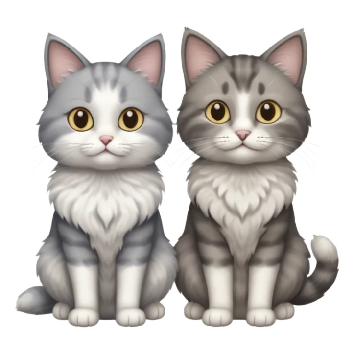 a realistic looking very fluffy grey and white cat with grey legs and white paws, sitting next to another cat sticker