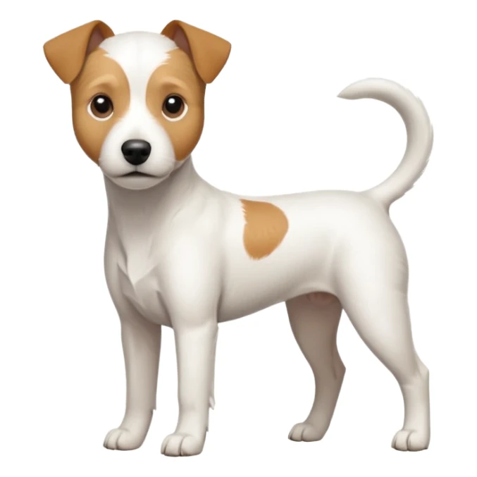 a full body slightly chubby white parson russell terrier looking dog the size of a kelpie with light brown long ears and a light brown patch on one eye and a large snout. the rest of the dog is completely white sticker