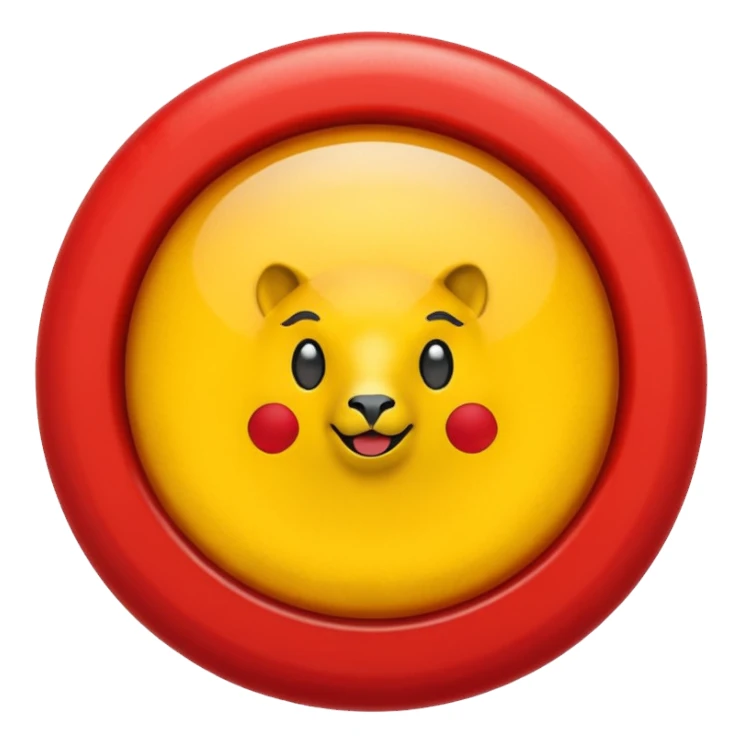 Emoji 3D brillante de un sol rojo con llamas redondeadas y volumen, bordes suaves, iluminación suave. En el centro un círculo blanco con aro rojo y una letra “U” roja en relieve. Estilo emoji iOS, acabado glossy, fondo transparente. sticker