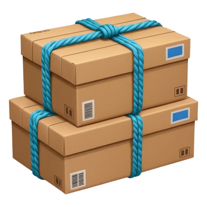 create a realistic emoji of packages wich got stabalised by ropes  sticker