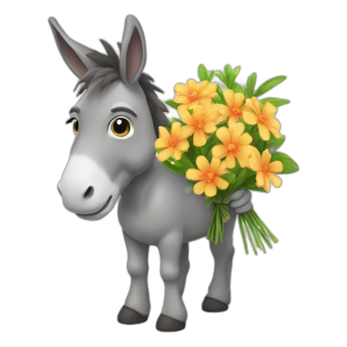 donkey with a bouquet of flowers sticker