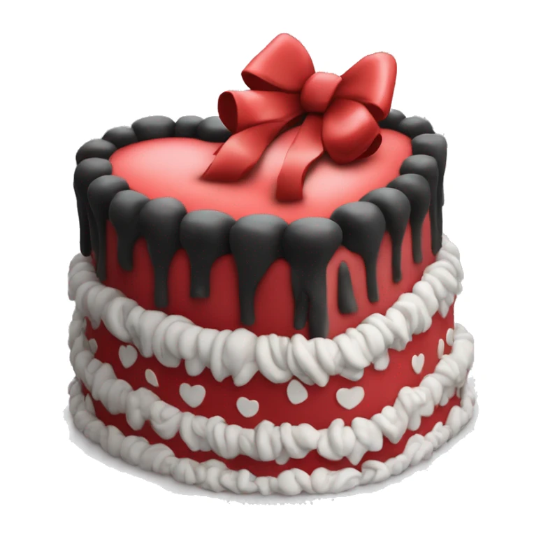 Red heart shaped birthday cake with black and white bows  sticker