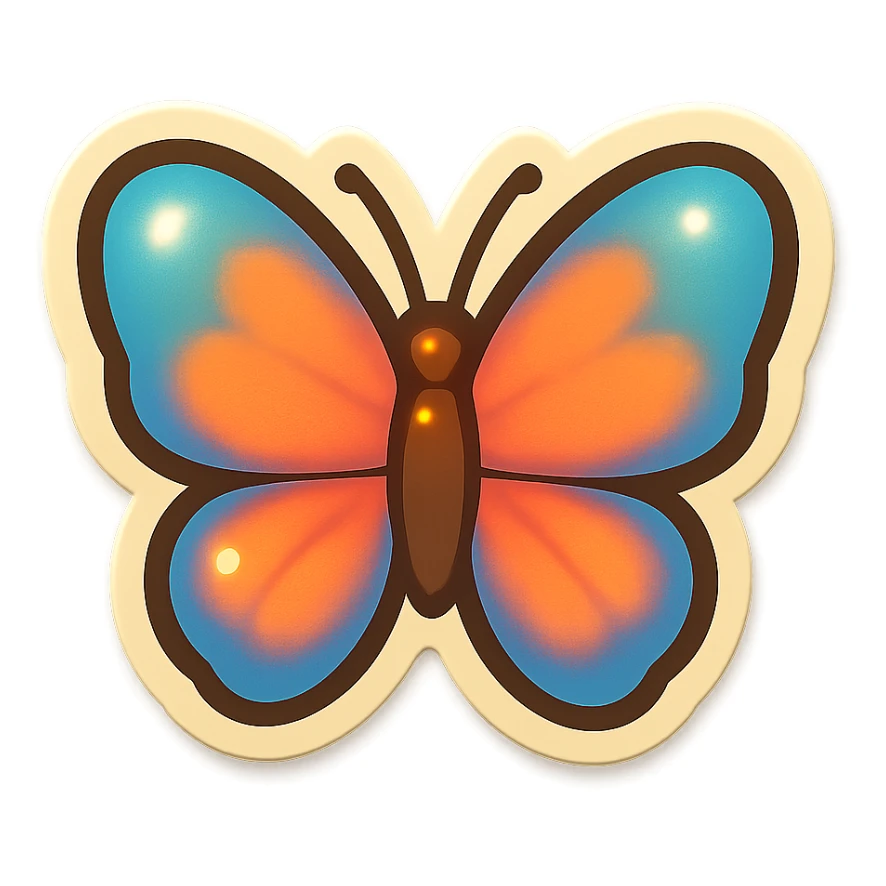 single butterfly symbol, cartoon style sticker, simple and clear, no text sticker