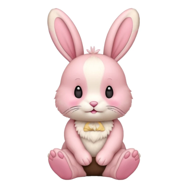 Labubu toy, round head, pink fur, cream colored face, rabbit ears, sitting pose sticker