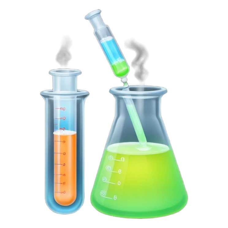 hi-lighters uv light glowibg formula in beaker/ test tube and baking soda in lab sticker