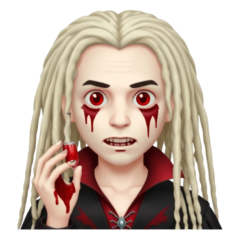 Blood face vampire with dreads holding a skin 47 sticker