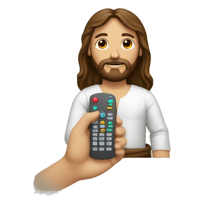 Jesus con un control remoto de tv  en la mano sticker