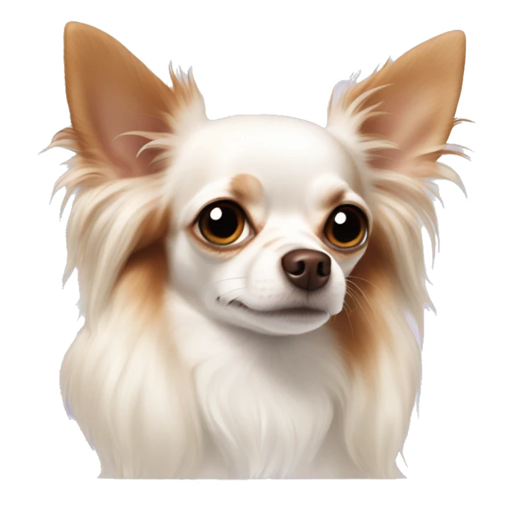 Long-haired white Chihuahua with reddish brown markings lying on bed  sticker