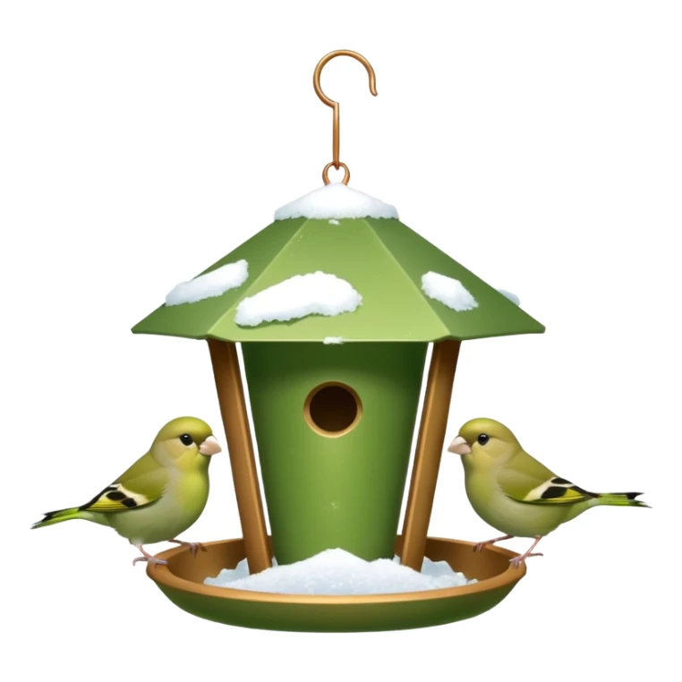 3 Green finch feeding on a bird feeder in the snow sticker