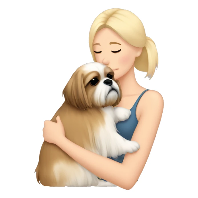 Sad blonde woman cuddling tan shih tzu  sticker