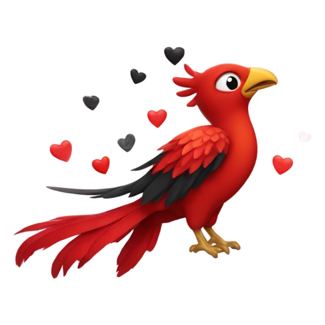 Red phoenix bird with black love hearts and stars  sticker
