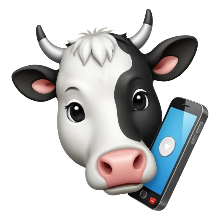 cartoon cow's head with cell phone sticker