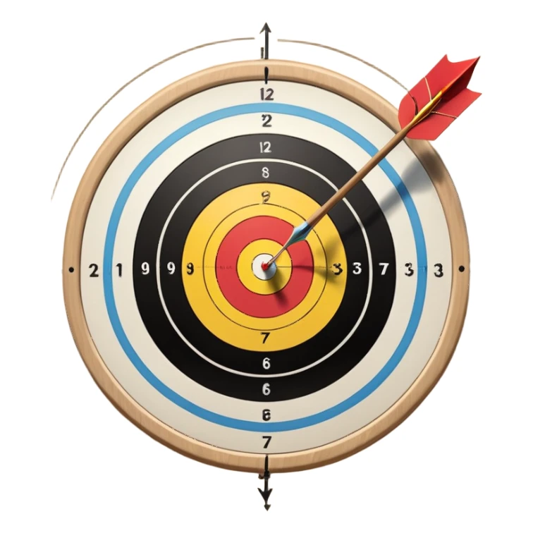 A bow and arrow aimed at a target, with the arrow in mid-flight towards the bullseye. The target's concentric rings are visible, emphasizing the precision and focus required in archery. The background is simple, highlighting the equipment and the sport's accuracy. sticker