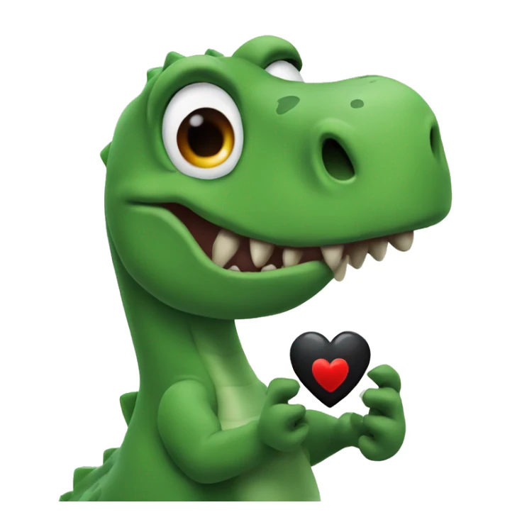 The dinosaur is holding a black heart in its hands  sticker