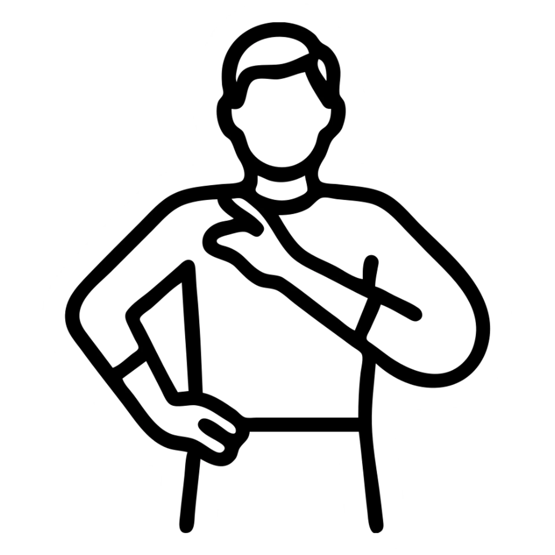 man in outlined style, no fill, minimal details, only black lines, one hand on shoulder and other on waist sticker
