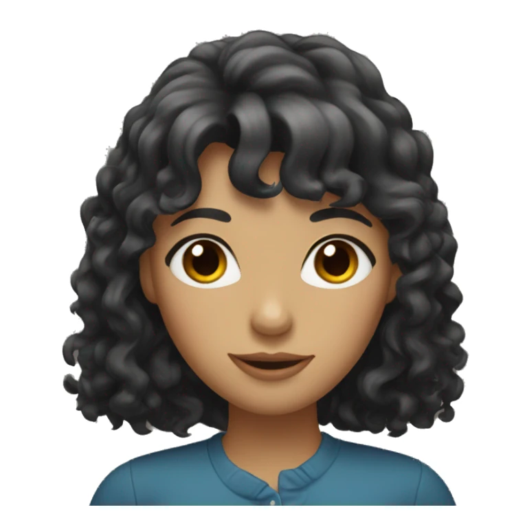 woman with long black curly hair and bangs and dark brown eyes sticker