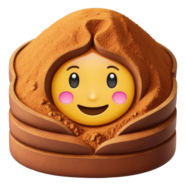 small mound or soft scatter of fine, light brown to beige-green powder with smooth matte texture and delicate speckling, slightly uneven surface, freshly ground spice, apple emoji style, soft lighting, subtle shadows, transparent background, emoji scale sticker