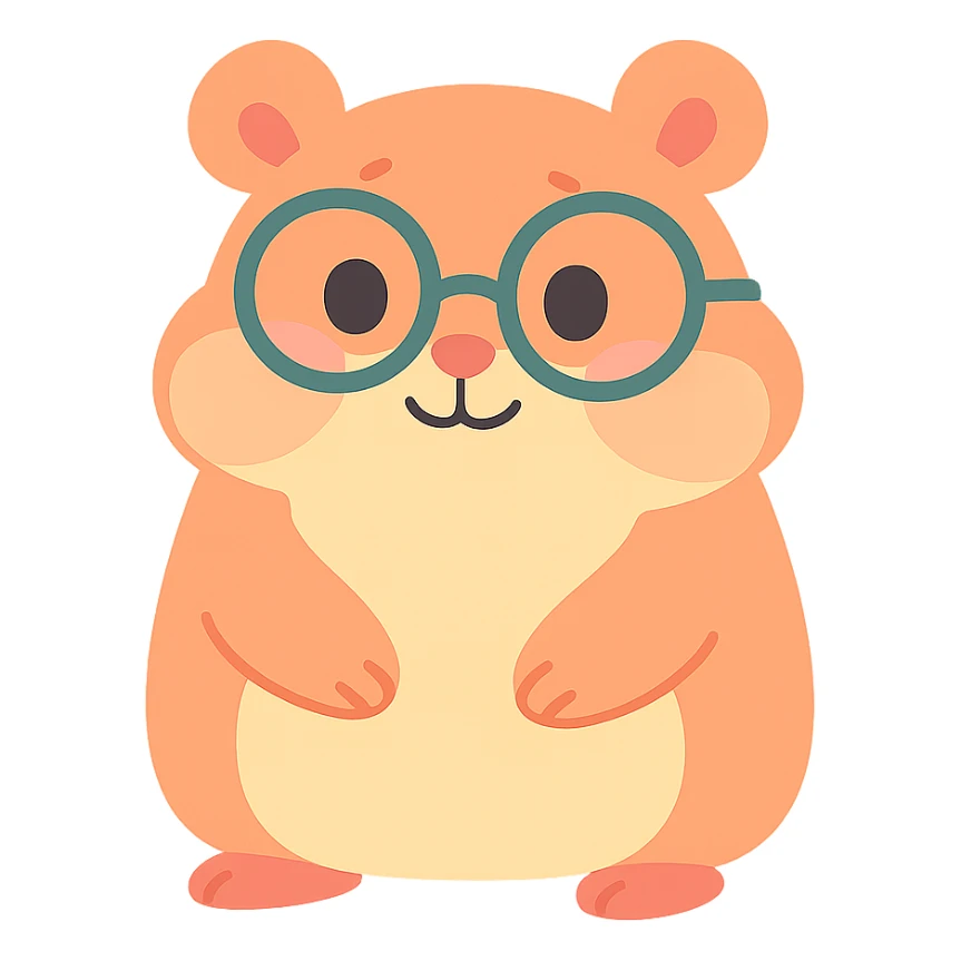 nerd hamster with soft colors, glasses, shy smile sticker