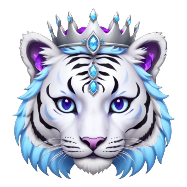 ESO Female white/black tiger khajiit leader of the umbral rose, glowing blue eyes, glowing blue 'third eye' gem; silver crown/tiara with purple gems sticker