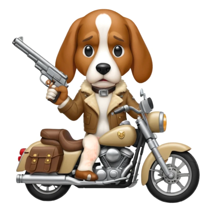 extremely angry bassett hound on a motorcycle with gun sticker