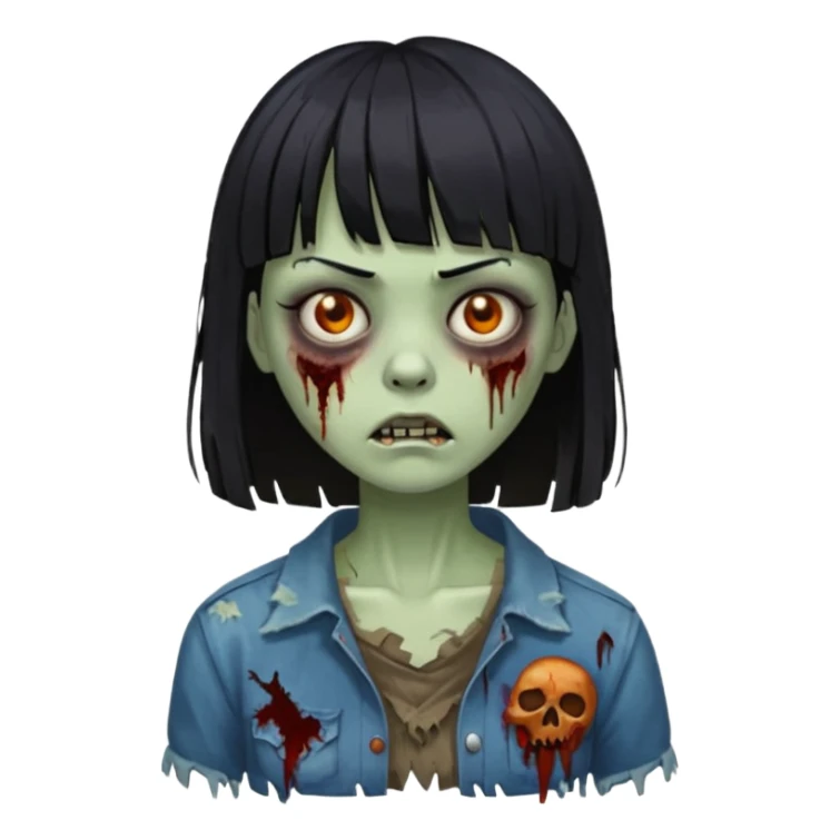 Zombie woman with black hair and bangs sticker