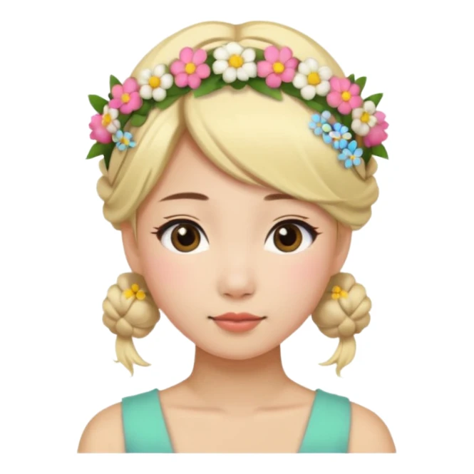 asian woman blonde flower crown with hair bun sticker