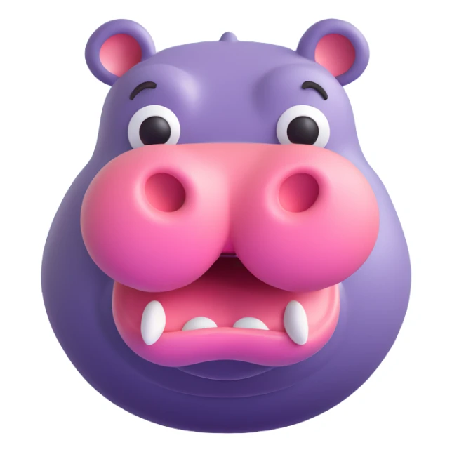 hippopotamus, 3D emoji style, soft shading, lively and expressive, suitable for app icon sticker