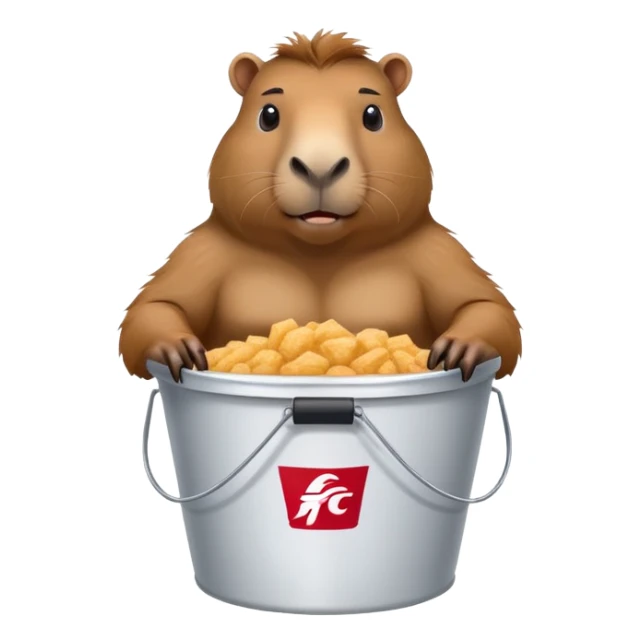 Muscular capybara with big muscles sitting in a KFC bucket sticker