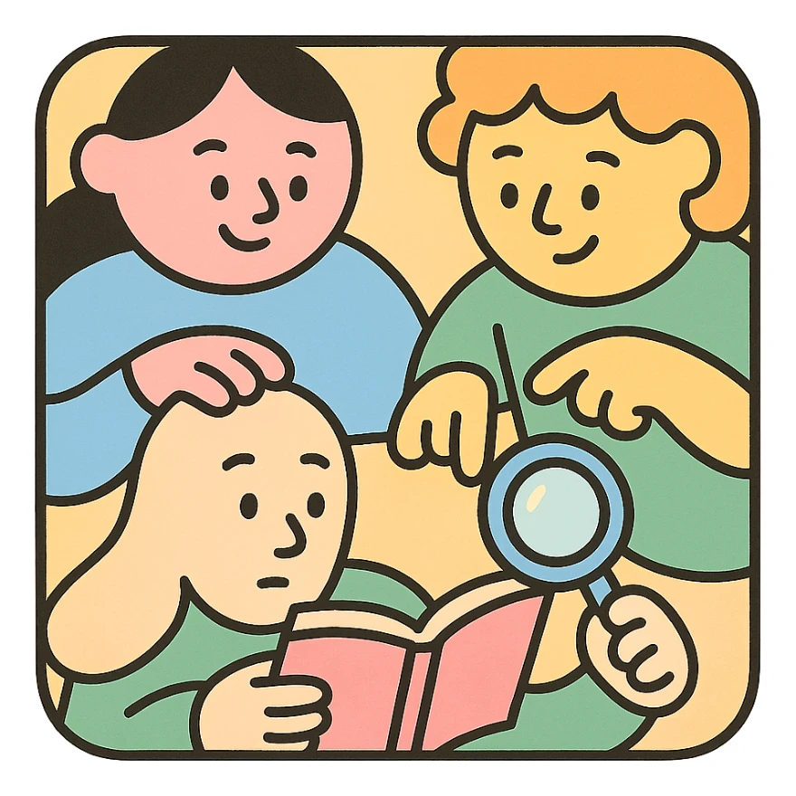 soft pastel square logo for founders' study group, gentle shapes suggesting collaboration and research, no text, calming and engaging sticker