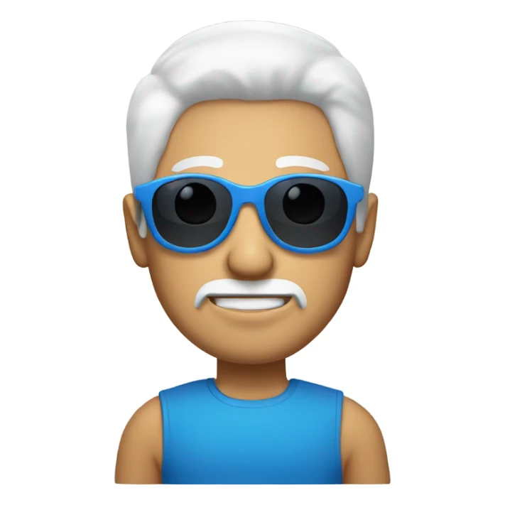 A man with white hair and circle sunglasses with blue eyes sticker