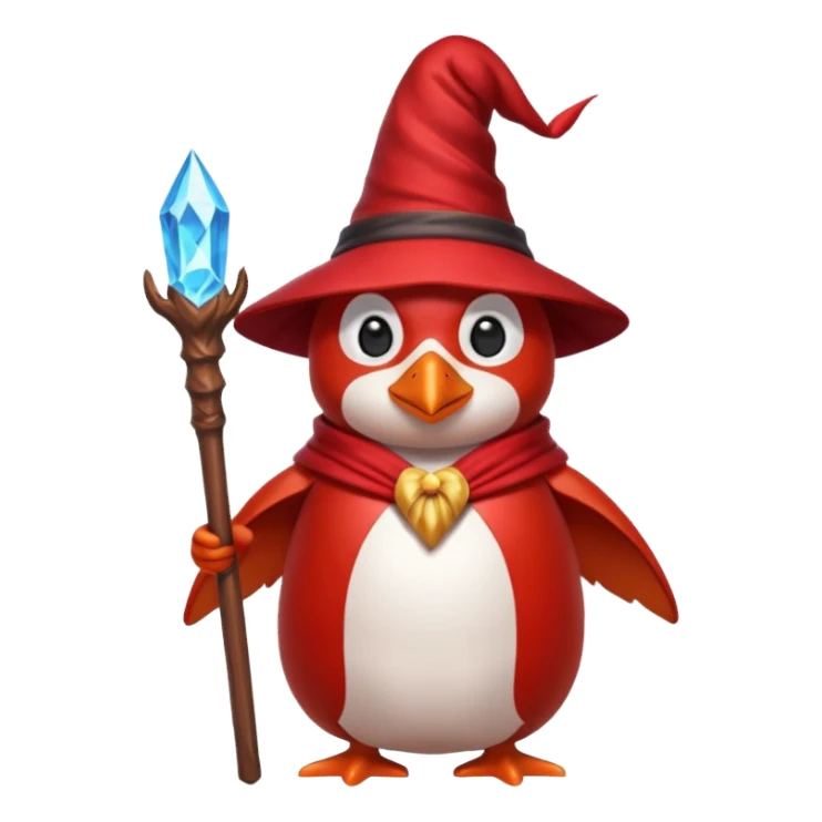 red Penguin Wizard, with youtube logo on the top of his stick sticker