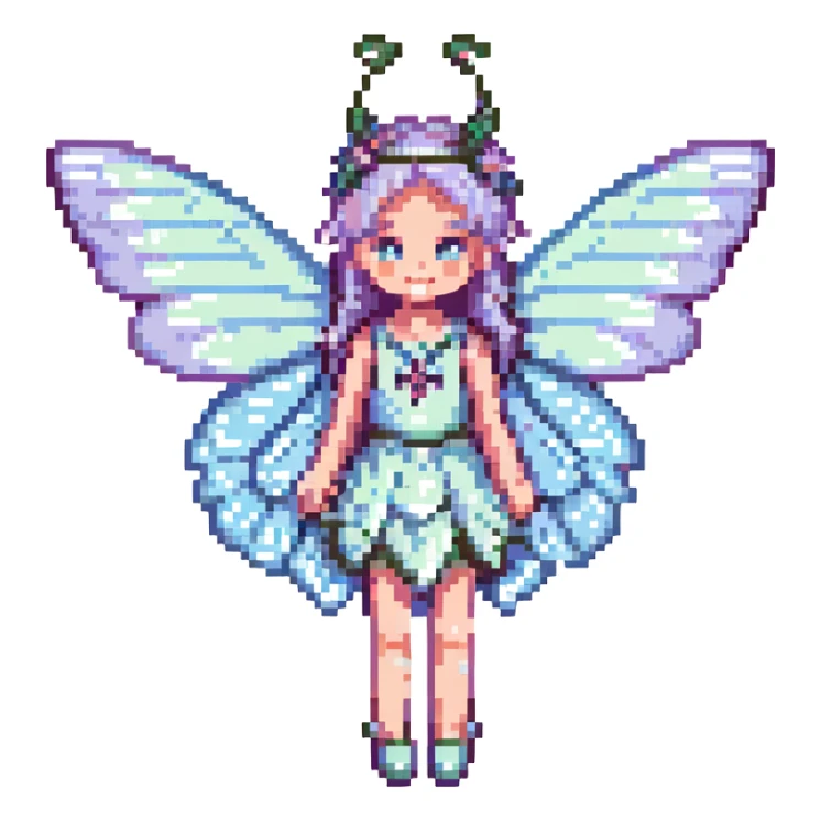 pixel art fairy with butterfly wings, pastel colors sticker