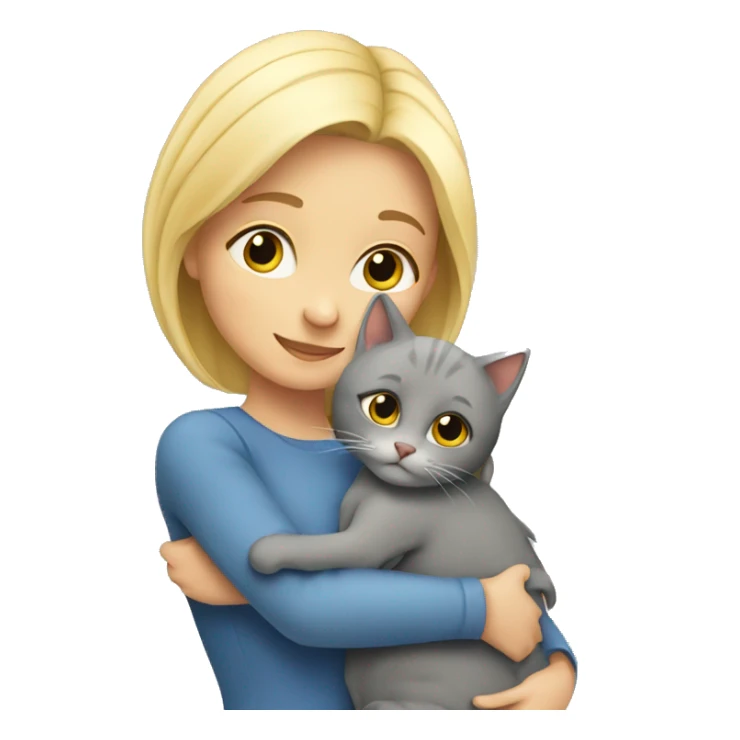Blonde girl hugs her grey cat  sticker