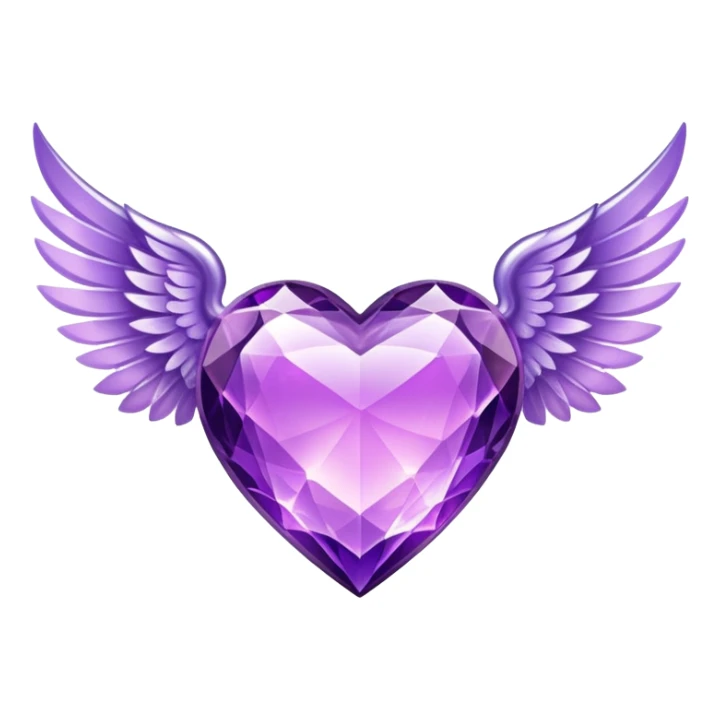 Purple crystal heart with wings sticker