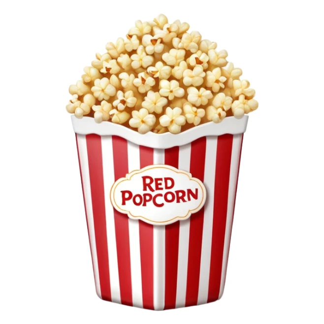 sweet popcorn in a red and white vertically striped package, candy popcorn sticker