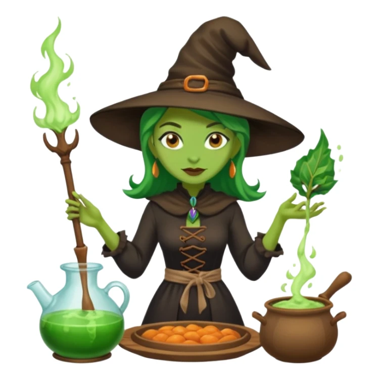 green witch cooking potion sticker
