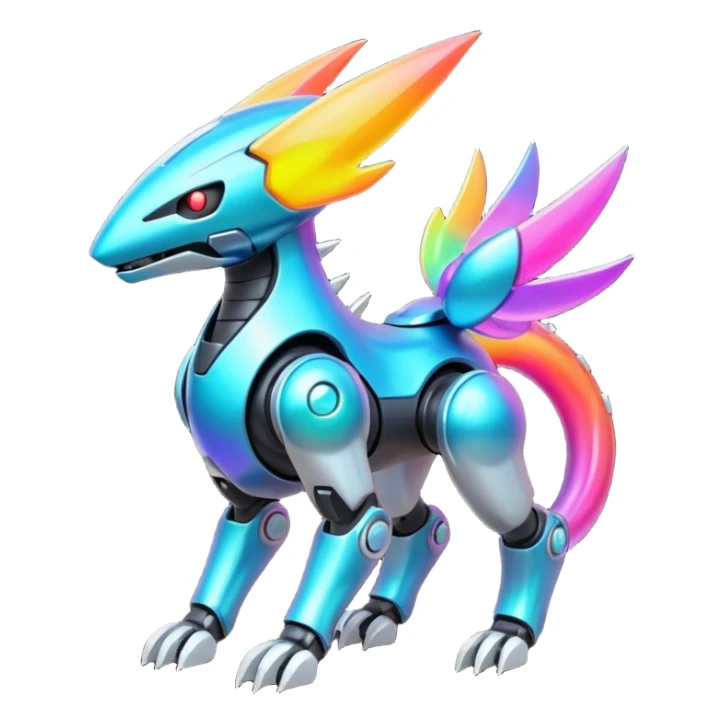 Mechanical Nebulae Colorful Shiny Iridescent Futuristic Modern Cybernetic Protogen-Fakémon-Pokémon-creature-fusion (full body) sticker
