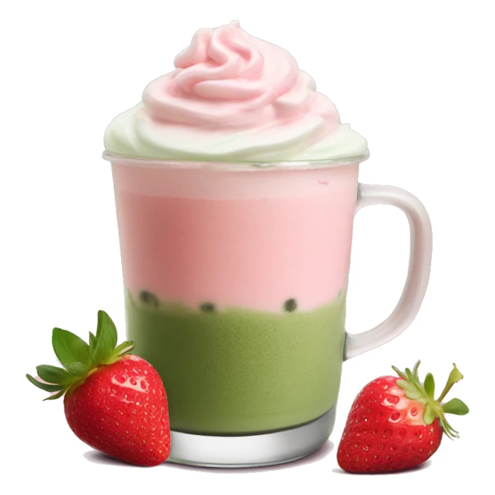 iced matcha latte with strawberry pink whipped cream on top sticker