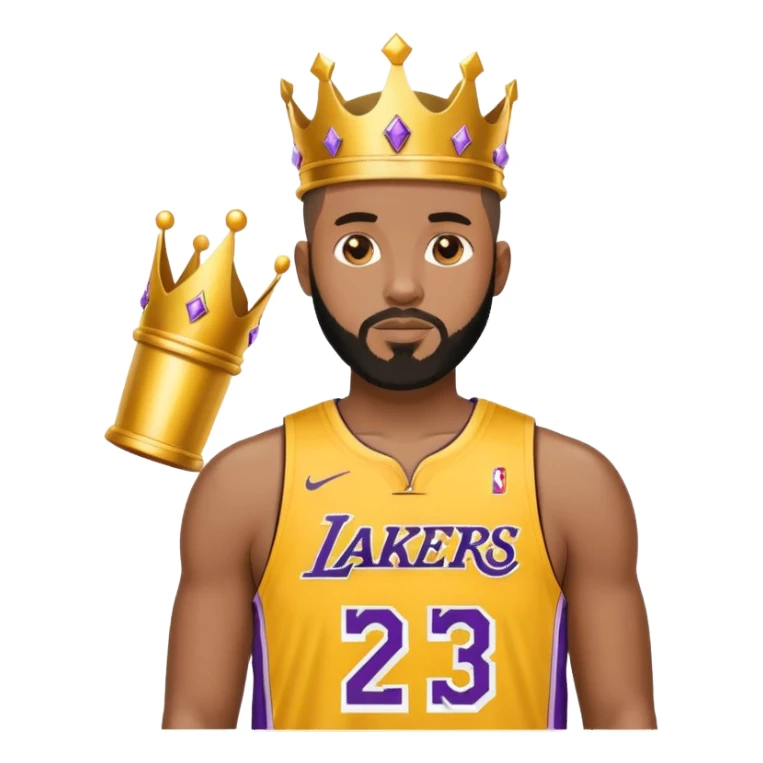 Black man with Lakers number 23 jersey with a buzz cut and beard with a crown on sticker