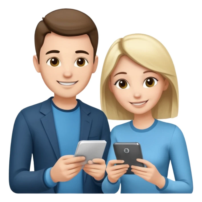 casually dressed stylish  looking husband and wife avatars reviewing their finances together  sticker