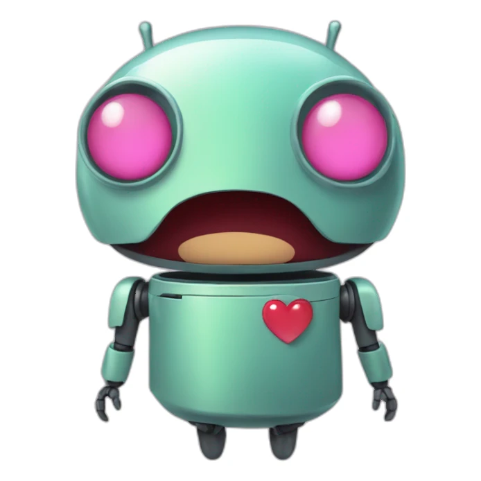 A cartoon Bugdroid, the Android mascot, gazing lovingly with heart-shaped eyes and a slight blush. sticker