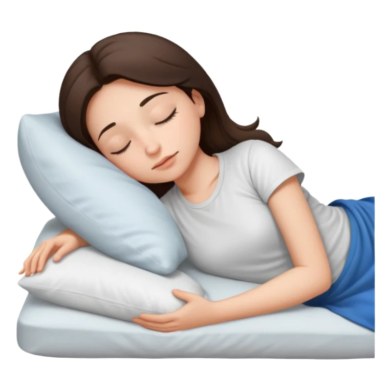 Brunette white skin girl white pillow sleeping white tshirt sticker