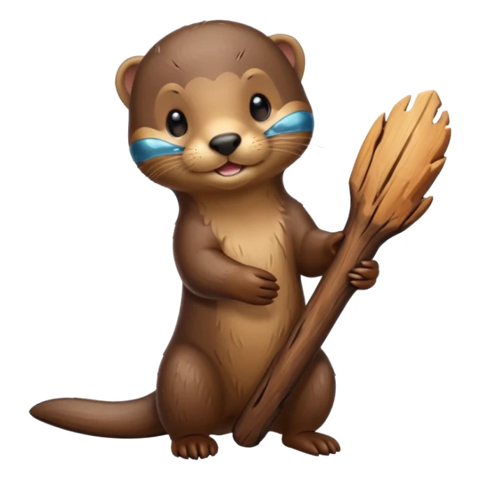 baby River otter with wood in hand  sticker